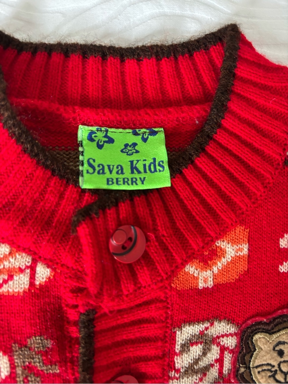 Red Patterned Button-Front Sweater - Picture 4 of 5